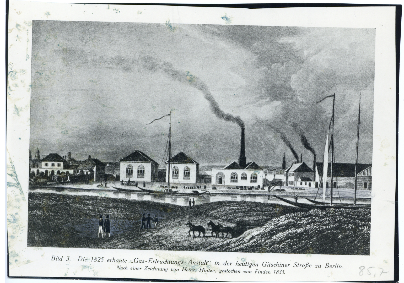 Erstes Gaswerk der ICGA, Gitschiner Straße, um 1835